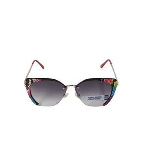 Foster Grant Rainbow Snakeskin Cat Eye Half Frame Gold Metal Sunglasses